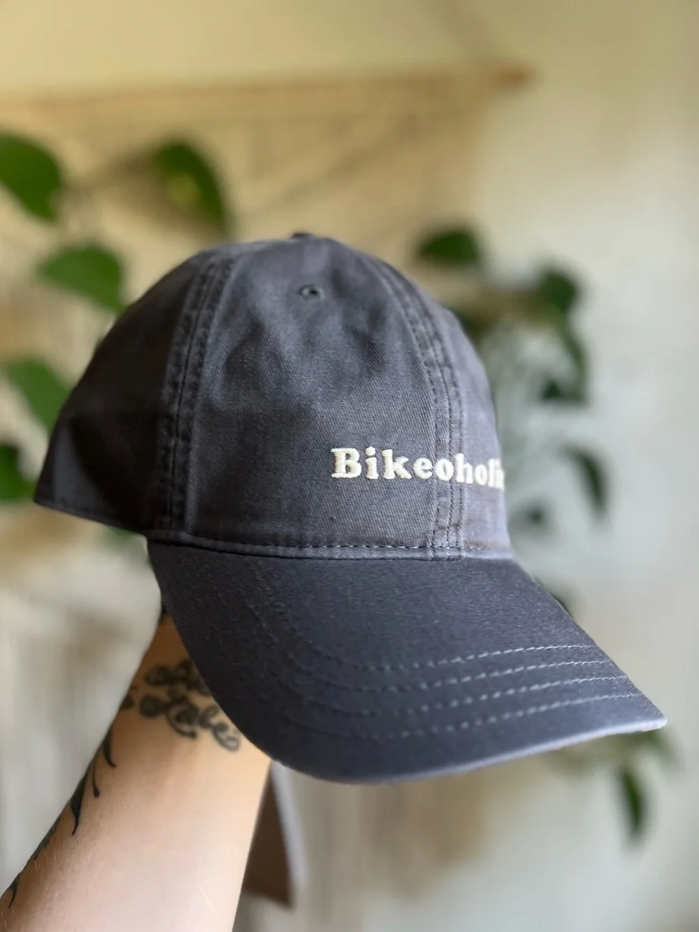 NWT Dedicated Bikeaholic Dad Hat Gray Embroidered Baseball Cap Adjustable Unisex
